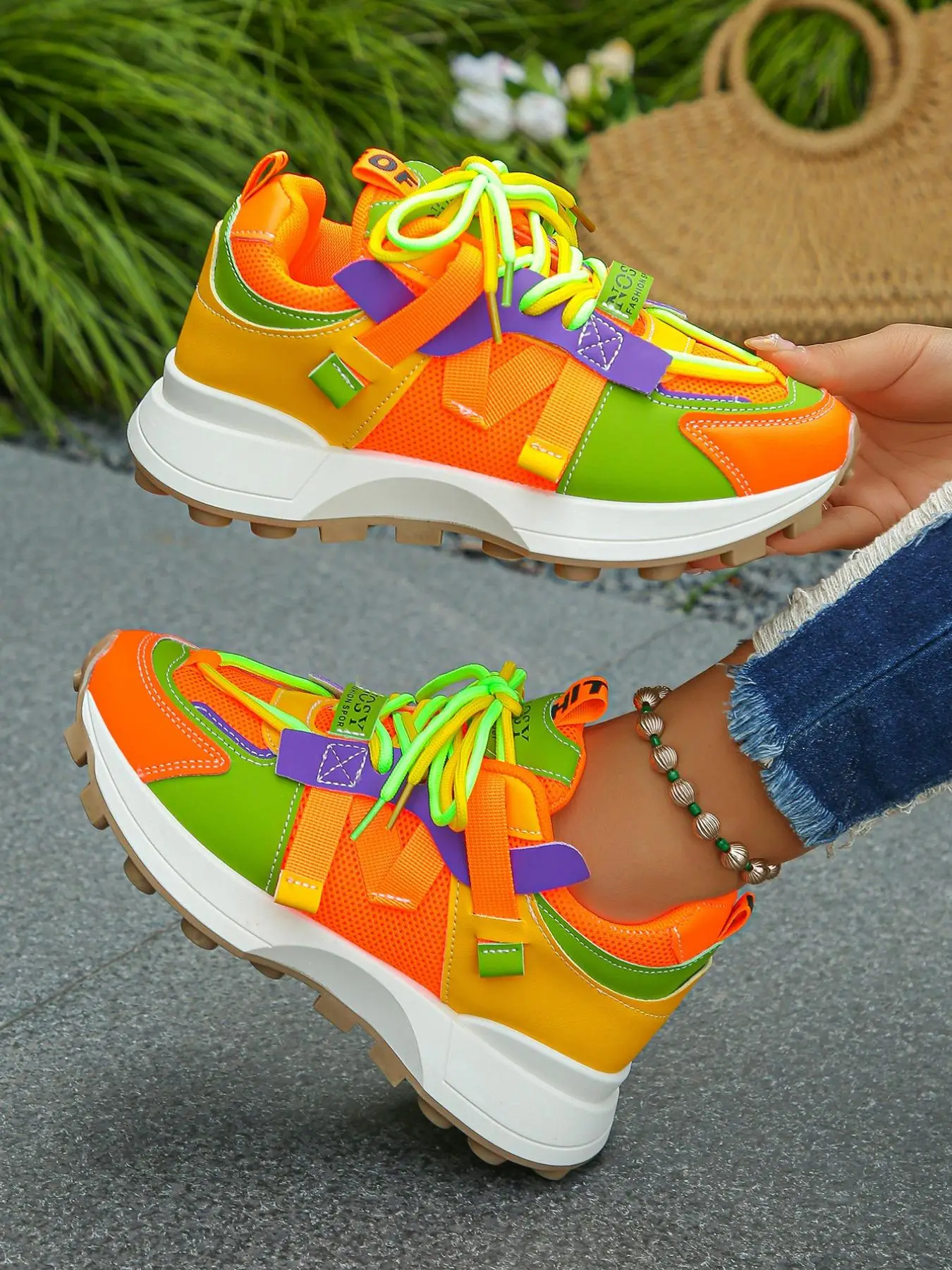 Colorblock Lace Up Low Top Sneakers, Shoes for Summer 2024, Women's Matching Workout Sneakers, Girl Breathable Non-slip Running Sneakers, 2024 Round T