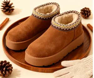 Thick sole plush warm snow boots for women, new style 2025, winter, Sanpo fur boots, low-top, anti-slip, bread shoes, cotton shoes