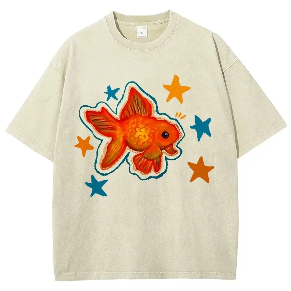 Goldfish Unisex Vintage Distressed Coloful T-Shirt, Unisex Cotton for Men and Women, Cotton Fabric Love