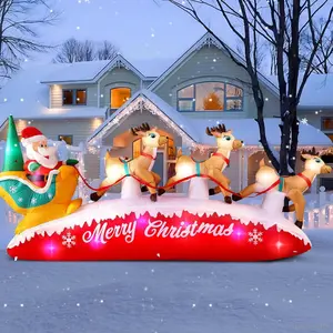 Danxilu Christmas Inflatables 10 FT Long Santa Sleigh with Reindeer Outdoor Decorations, Built-in Colorful LEDs Santa Claus Deer Sled Blow Up Yard Decoration for Outside Lawn Holiday Xmas DecorPulseTrail5