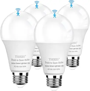 12W Motion Sensor Light Bulbs (100W Equivalent), 5000K Daylight, Motion Activated Light Bulb with Dusk to Dawn Sensor for Outdoor & Indoor,Porch, Stairs, Hallway, 4-Pack