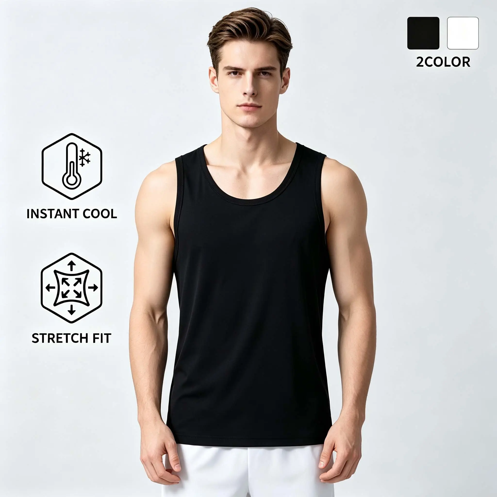 Men's tank top U-neck fitted tank top slim fit gym wear multiple pieces available moisture-wicking breathable and not stuffy suitable for men's fitness and everyday casual wear
