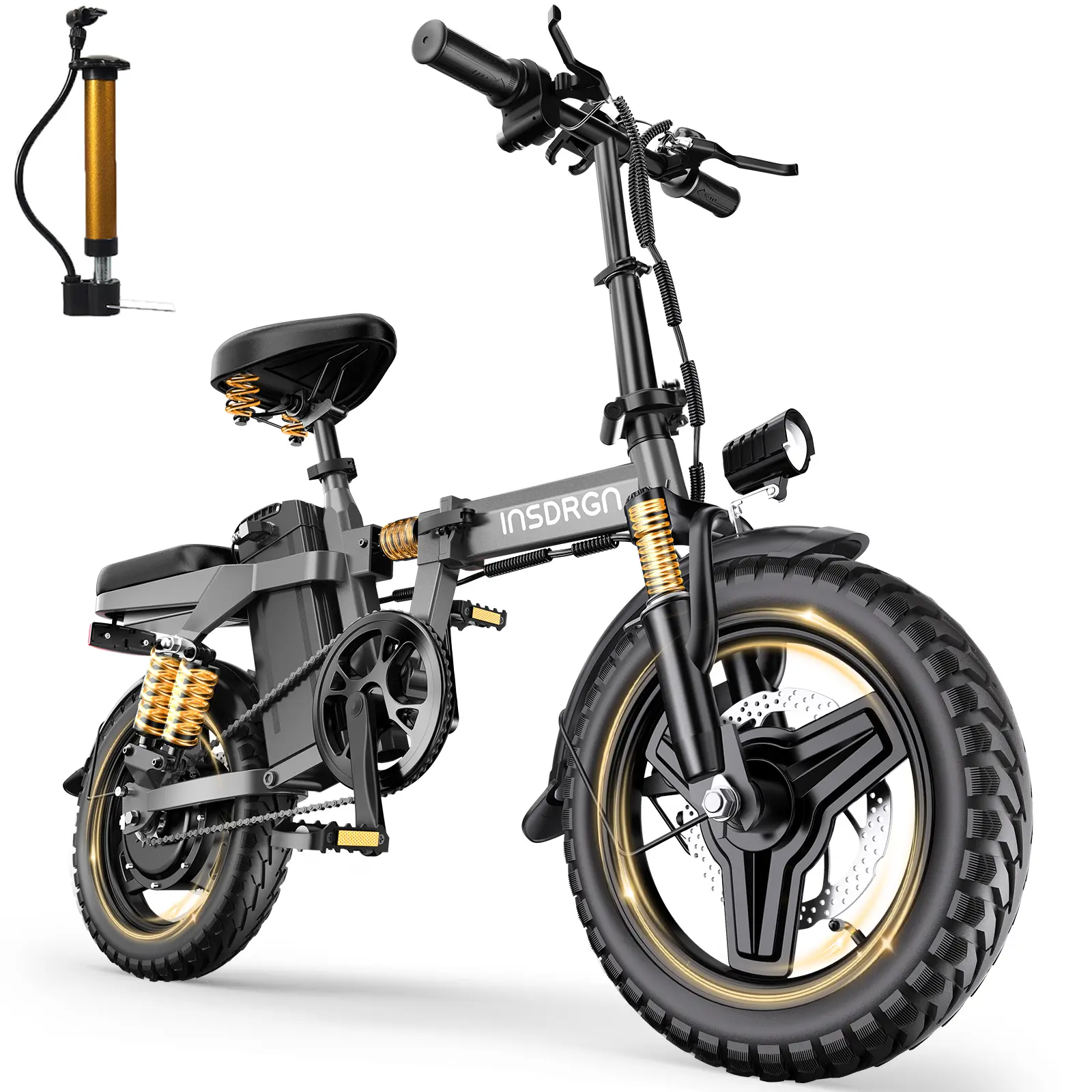 INSDRGN Foldable Ebike for Adults, 14-inch Pro Model, 1500W Peak Motor, 20 mph Max Speed, 48V 16Ah Removable Battery, 35/62 mi Max Range, UL 2849 Certified, Display, Ideal for City Commuting & Car Transport