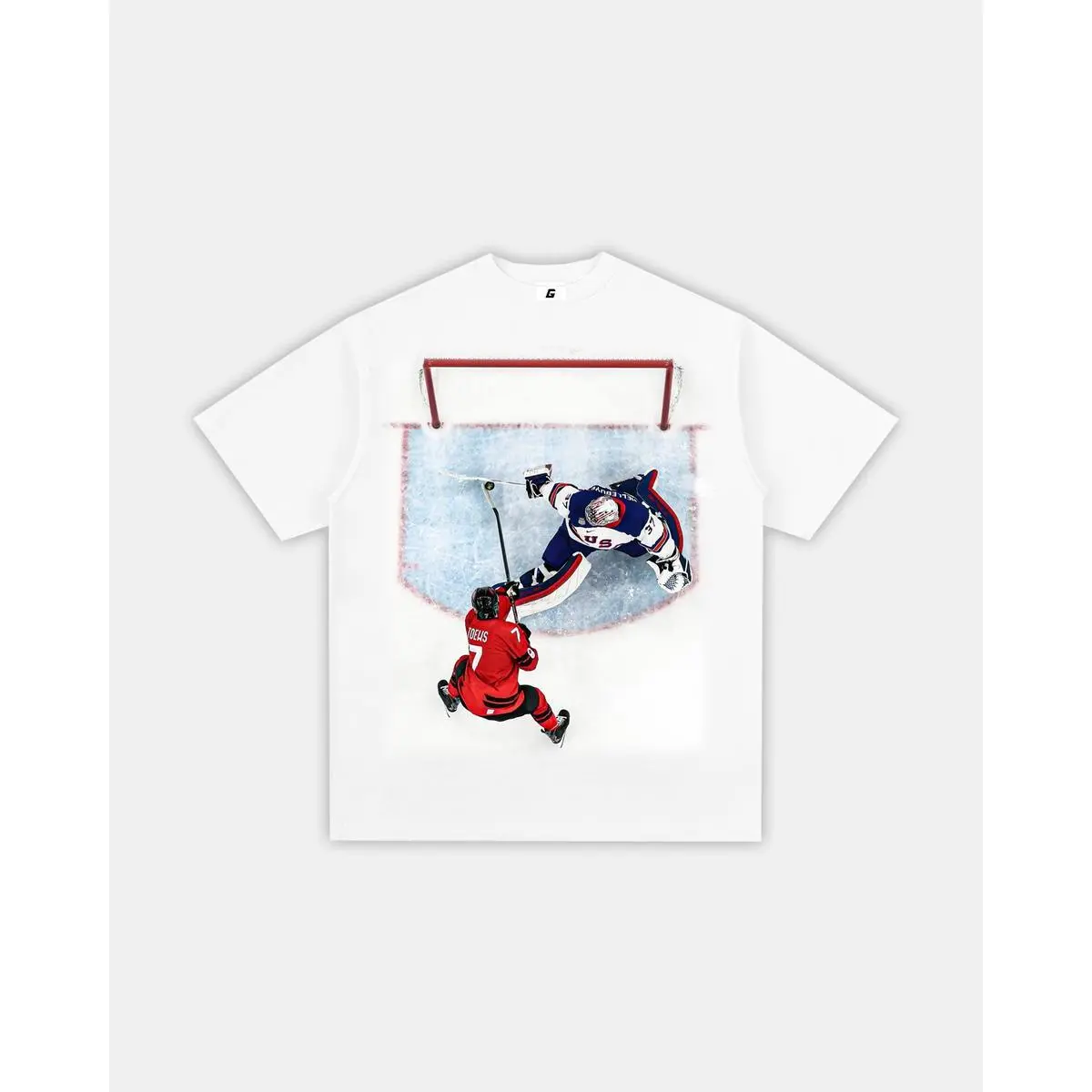 Men's Hockey Graphic T-Shirt - Soft Cotton Blend Short-Sleeve Crew-Neck, Relaxed Fit Classic Fan Apparel with Golden Stop Goalie Print, Pair with Small Leather Baseball Office Cargo Pants