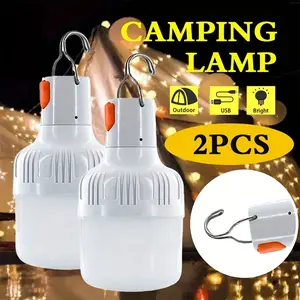 2pc Camping Brightness Light Portable Rechargeable Dimmable Led Bulb Outdoor Tent Light Emergency Night Light with Hook