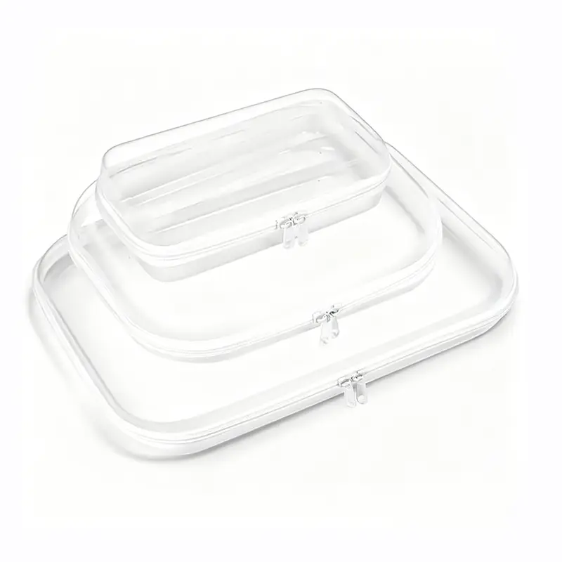 [summervibes]3Pack Clear Hard Shell Storage Cases, Waterproof Dustproof PVC Zipper Bags, Portable Organizer for Toiletries, Makeup, Beads, Travel Accessories, Great Home Gift for Mom Wife super brand day