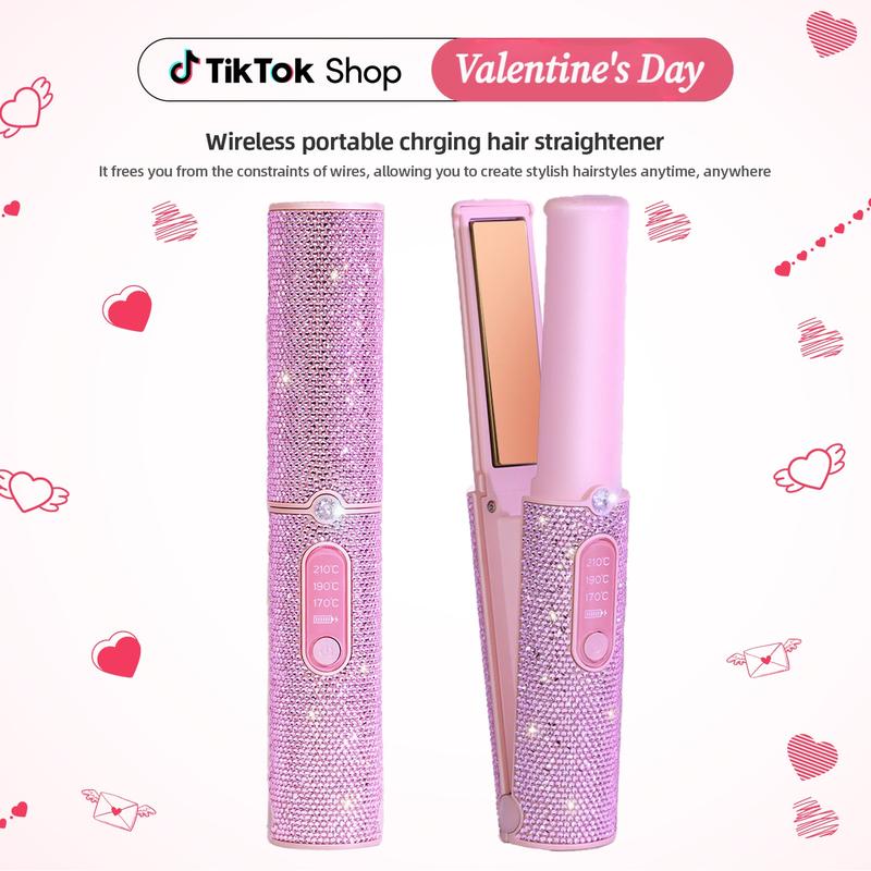 Cordless curling irons and flat iron, Portable straightener iron for Travel, Mini 5000mAh Hair Styling Tool, Heats Up in 30 Seconds to 410°F, Diamond Design, Hair Styling Tool for Women and Teen Girls, Trendy Stuff, Perfect Valentine’s Day Gift for Girls