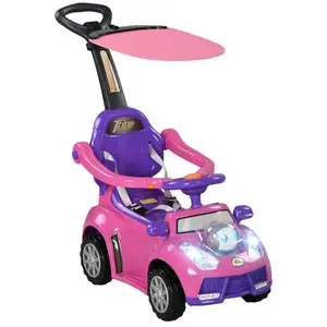 Push Car for Kids 1-3 Years, 3 in 1 Ride on Sliding Car with Foot to Floor, Removable Handle, Music, Horn, Canopy, Safety Guardrail for Boys and Girls