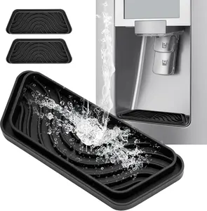 Refrigerator Water Dispenser Drip Tray – 2-Pack, Non-Slip Silicone Catcher for GE & Samsung, Black