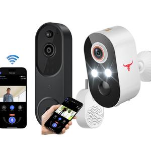 1080p doorbell camera & wireless security camera set, smart doorbell & rechargeable camera with night-vision for indoor/outdoor