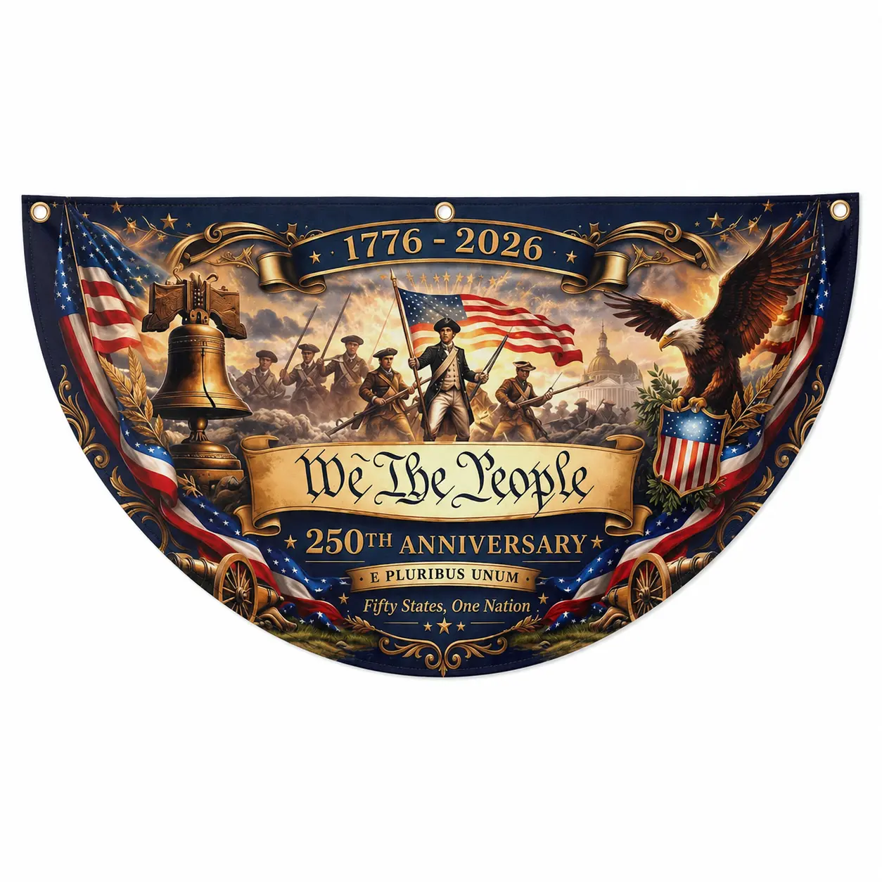 Patriotic Stars and Stripes Semicircle Fence Banner - USA 250th Anniversary Vibrant Polyester Decoration, 1776-2026 Half-Round Outdoor Porch Home Decor for 4th Of July Fourth of July 250th Anniversary US Pride