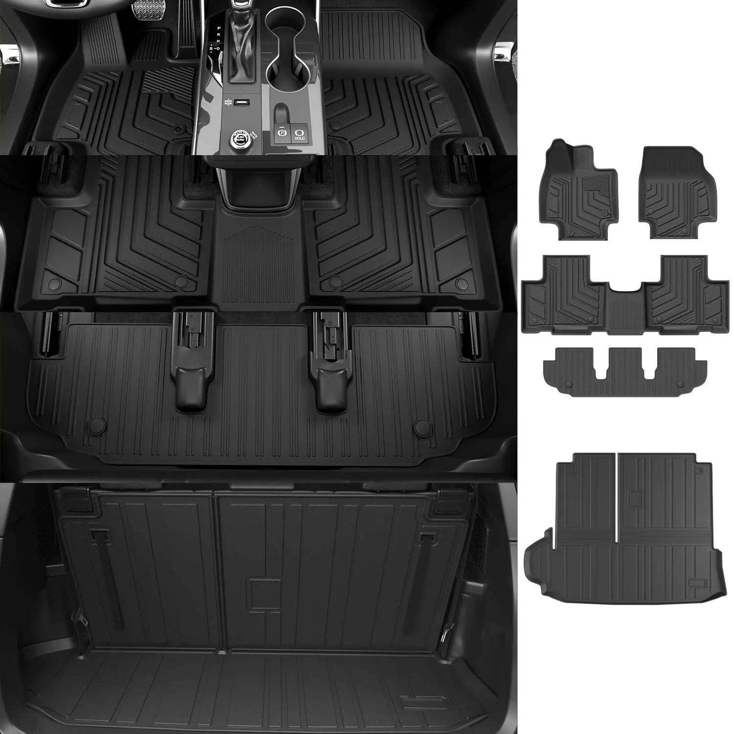 [Fits 20-26 Highlander] Floor Mats Compatible with 2020-2026 Toyota Highlander Cargo Mat Trunk Liner Cargo Liner Replacement for 2020-2026 Toyota Highlander Accessories (Trunk Mat with Backrest Mats+Floor mats)