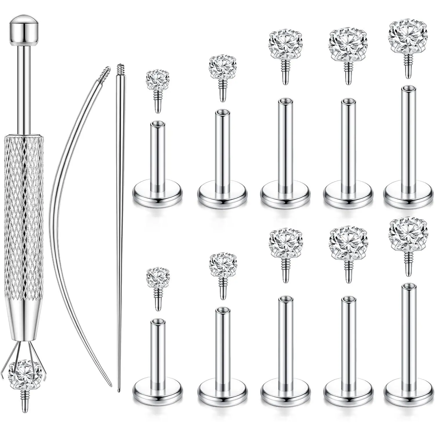 16G/18G Flat  Earrings for Women Men - Tragus Helix Conch Rook Ear Cartilage  ,  Internal Thread Studs, Ideal for Medusa Monroe Ashley Labret Snake Bite Lip