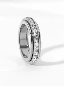 Rotatable Zircon Anxiety Relief Ring, Titanium Steel Finger Gyroscope, Square Crystal Zircon, Comfortable Wear, Sizes 5-12, All Seasons