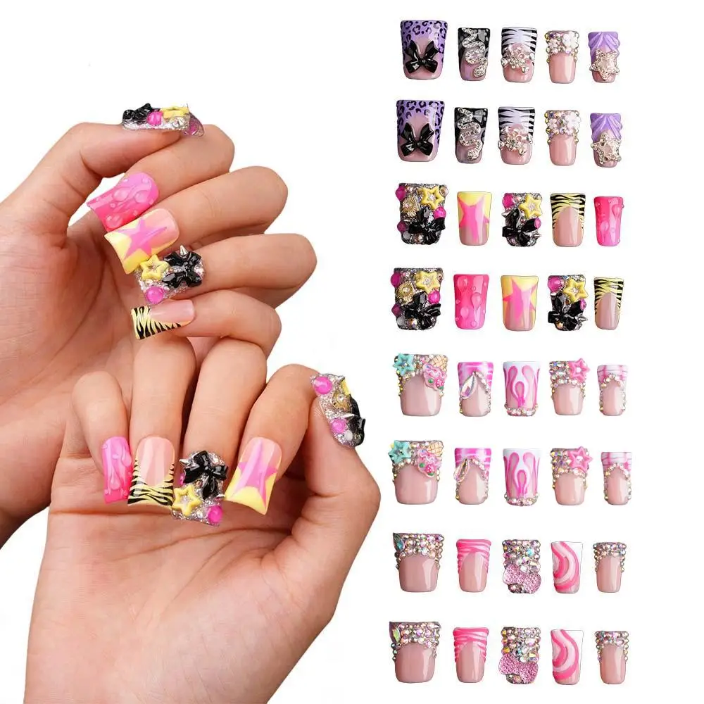 Cute Duckbill Design Press on Fake Nail, 10pcs/set Fashion Press on Nails & Jelly Tape & Nail File, Elegant Stick on Nails Kit for Women's Gift