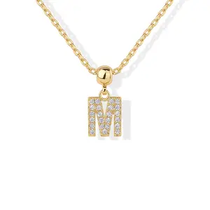 Plated Initial Letter Charms Necklace for Women - Cubic Zirconia Alphabet Letters Pendant Charms Necklaces