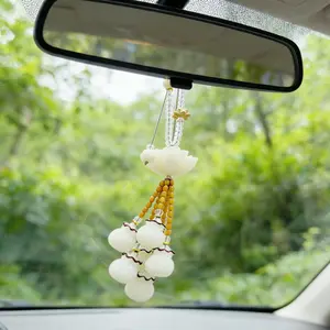 Bodhi Lotus Car Pendant, Lucky Bag Money Pouch Tassel, Car Interior Decor, Car Hanging Decoration, Peaceful Good Luck Rearview Mirror Charm, 1 Piece Set