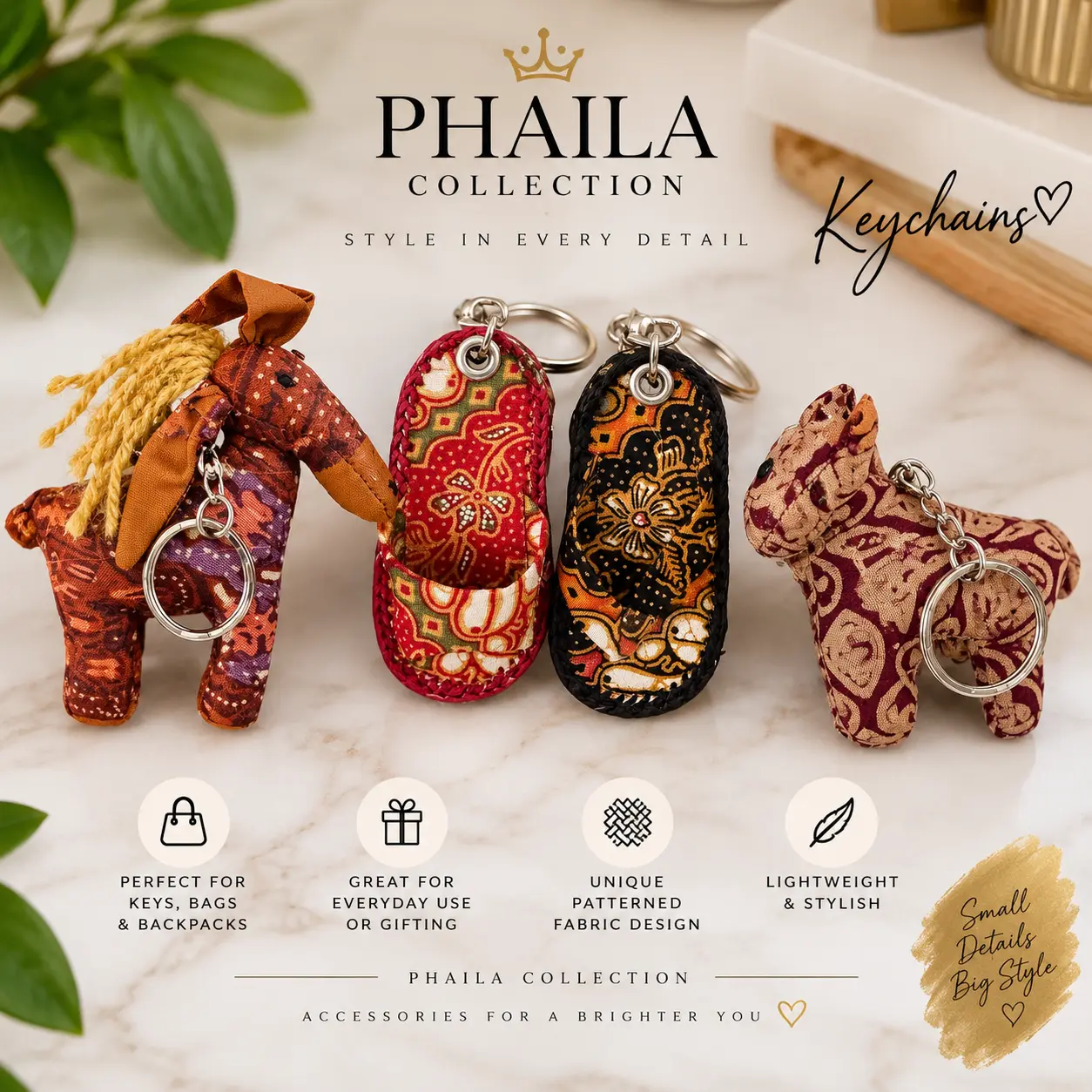 Handmade Patterned Fabric Keychain-Phaila Collection