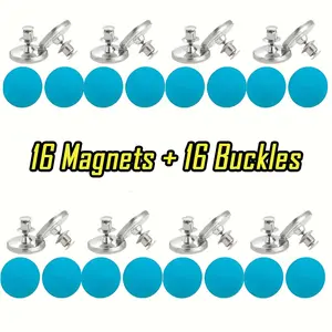 32pcs Modern Metal Magnetic Hooks, Wall Mount, Polished Finish, Fashion Style, Easy Install, Strong Suction For Curtains, Shower Curtains, Seam Closure, Wall Decals