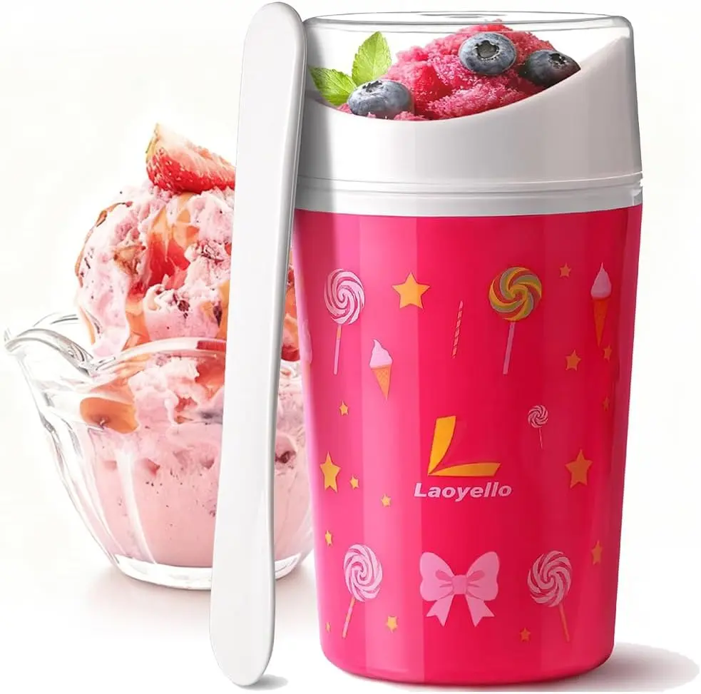 Unique DIY Slushie Cup,Quick Frozen Homemade Single-Serving Slushies,Magic Quick Frozen,Double Layer Squeeze Cup Slushy Maker for Kids Friends Family, BPA-free (Pink)