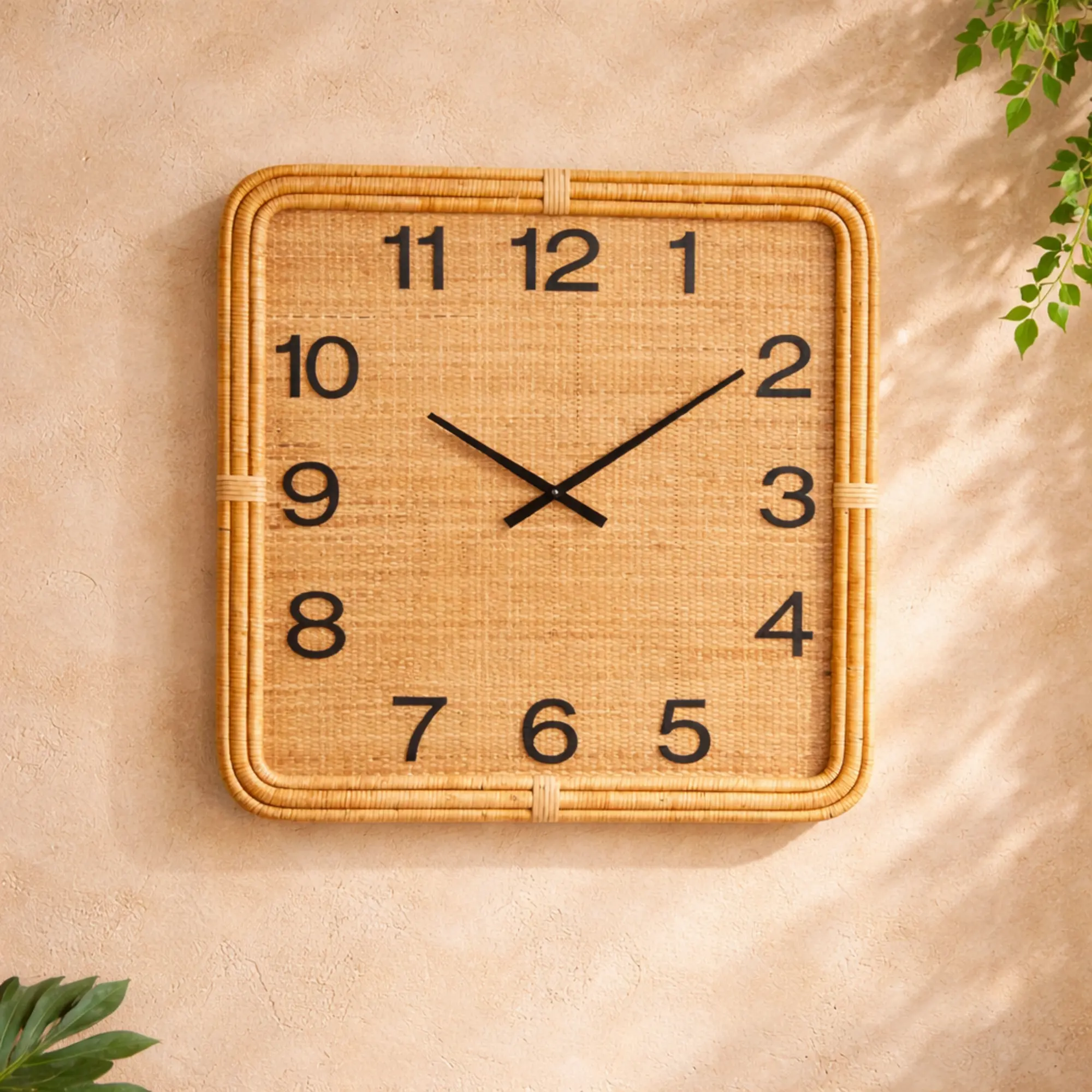 Handmade Wooden Decorative Wall Clock with Rattan-Wrapped Frame, MDF Accents, Ideal Farmhouse Kitchen Decor & Gift for Home Supplies