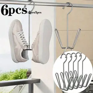 6pcs Stainless Steel Shoe Rack, Home Shoe Organizer - 2/4 Tier Stainless Steel Shoe Rack, Shoe Display Hanging Hooks Shoe Rack, Shoe Rack