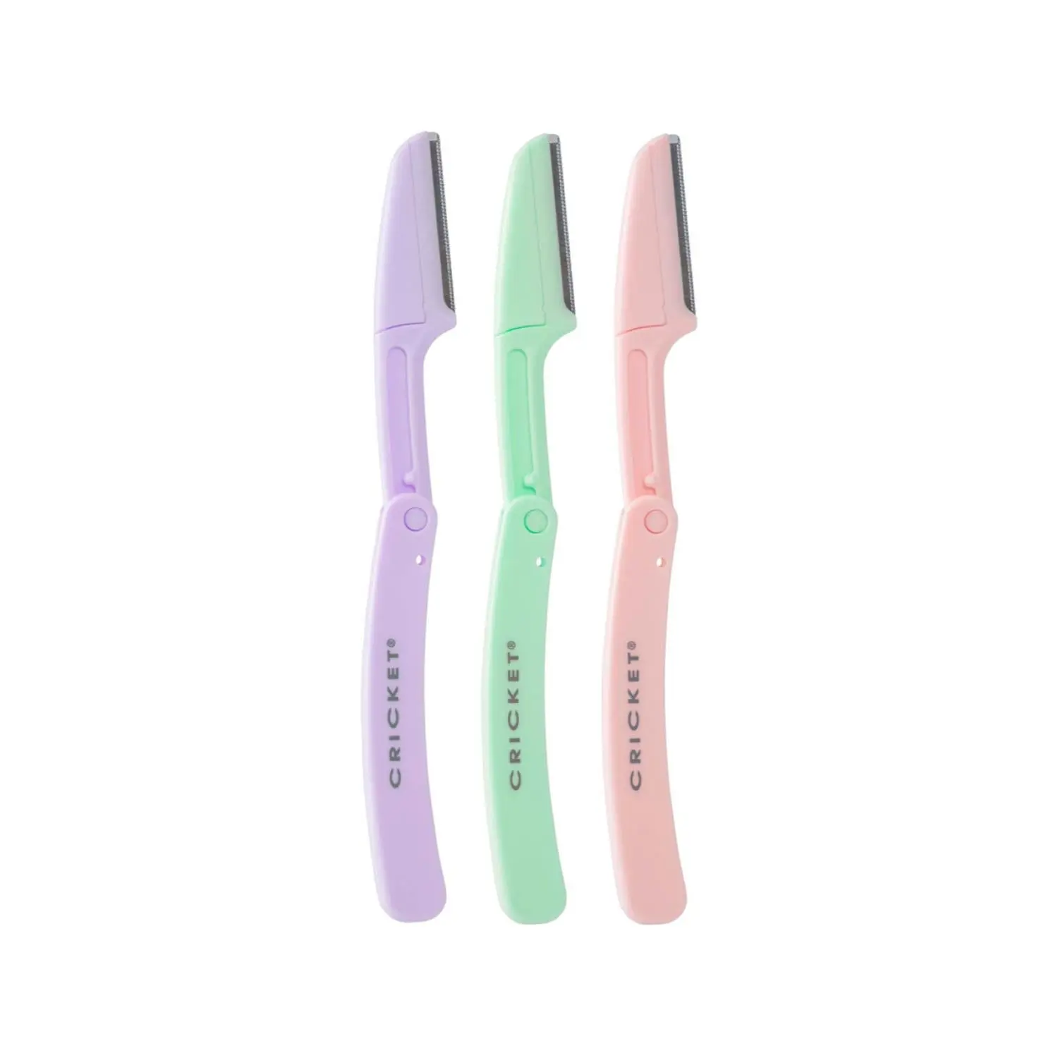 Cricket Beauty Dermablading Razors (3 Count) - Foldable Blade, 1.25in Stainless Steel Serrated, Gentle Exfoliating Makeup Prep Tool, Acne Control, Pore Care, Storage-Friendly Travel Size, Mint & Lavender Options