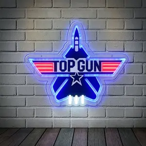 1 PC Wall-MountedTop Gun Fighter Jet LED Neon Sign | USB Powered Dimmable Mood Lamp Wall Decor Light, Acrylic Material, Ideal for Military Fan Rooms, Gaming Rooms, Retro American Bars, Photo Walls & Movie Themed Party Decor