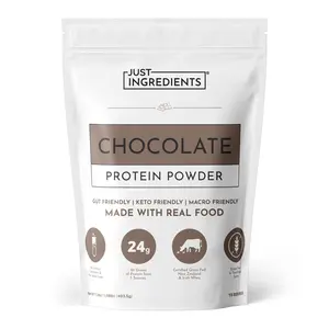 Just Ingredients Chocolate Protein Powder – 15-Serving Blend with 100% Grass-Fed Whey & Organic Plant Proteins – Rich Cocoa Flavor – Supports Muscle Recovery, Energy & Satiety* – No Artificial Sweeteners or Fillers