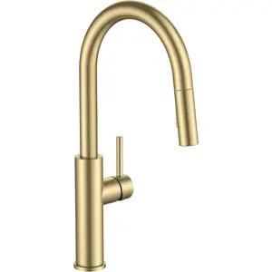 Kitchen Faucet with Pull Down Sprayer, Classic Brushed , Single Handle High Arc Stainless Steel Kitchen Sink Faucet, 1 or 3 Hole Deck Mount for RV, Bar, Farmhouse, Laundry, Outdoor