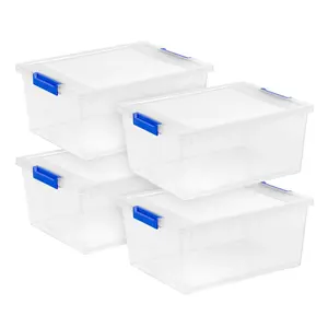 IRIS USA, 12 Qt. Plastic Storage Bins with Lids, Clear Containers, Latching Totes 4Pk