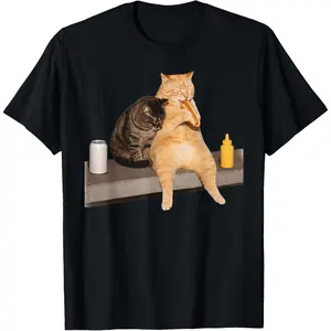 Cat Eating Hot Dog Funny Vintage Cat Men Women T-Shirt