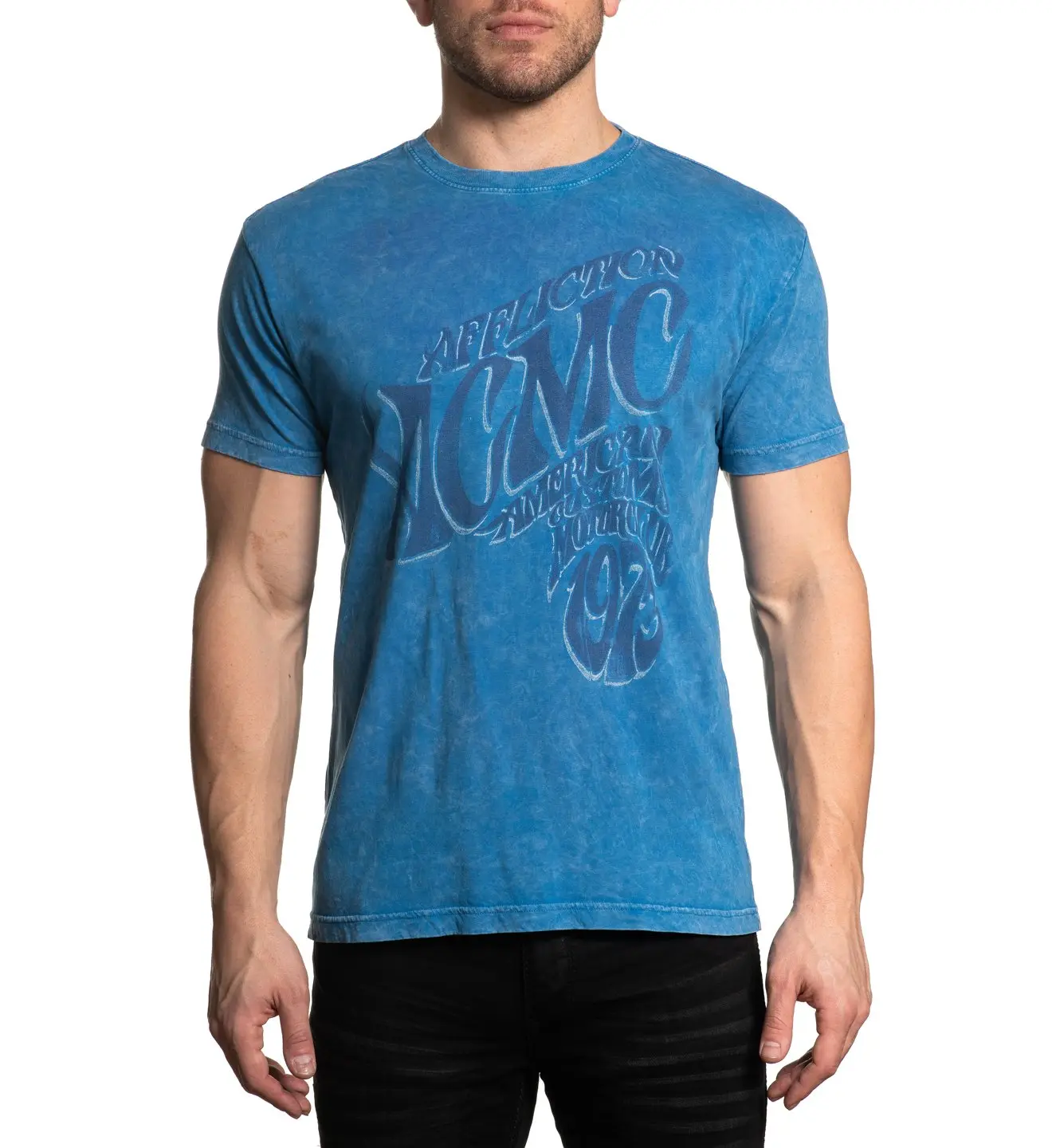 Affliction Fillmore Men's Graphic T-Shirt, Blue 100% Cotton Crew Neck with Front & Back Print, Printed Front Back, Graphic Print, Round