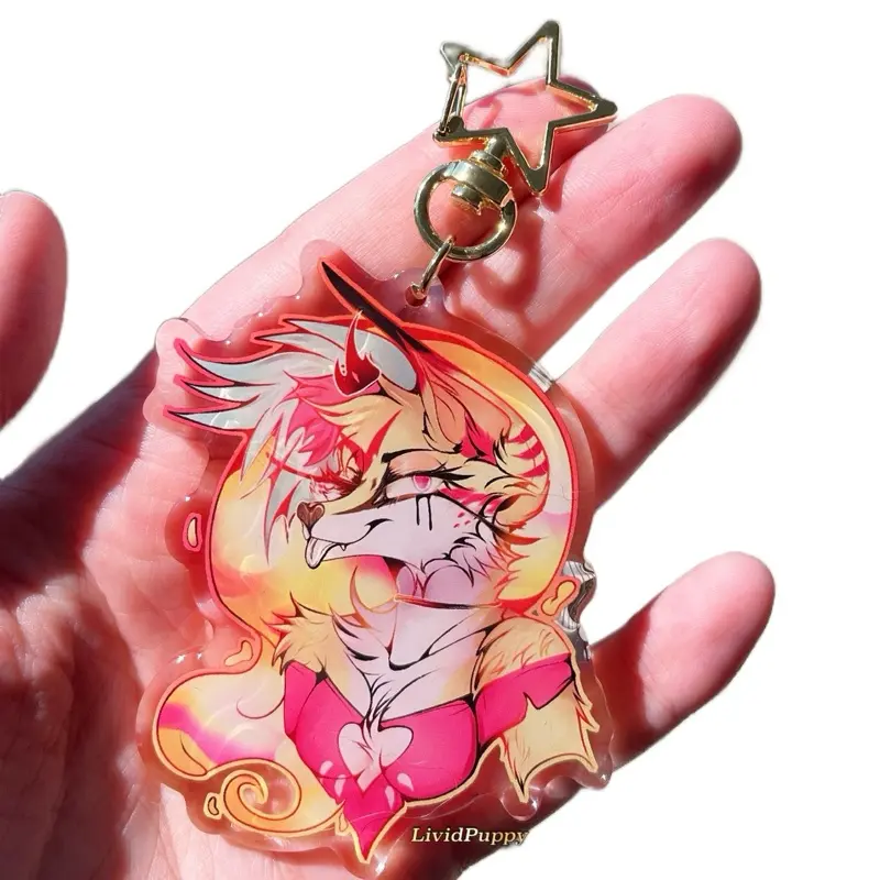 Gluttony Fox Hell Hound Keychain - Acrylic Keychain with Golden Star Design and Cartoon Fox Motif