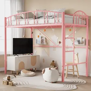 【GARVEE】Loft Bed Twin Size, Heavy Duty Metal Loft Bed Frame with Arched Guardrail and Safety Ladder, Space-Saving, No Box Spring Needed, Matte Black