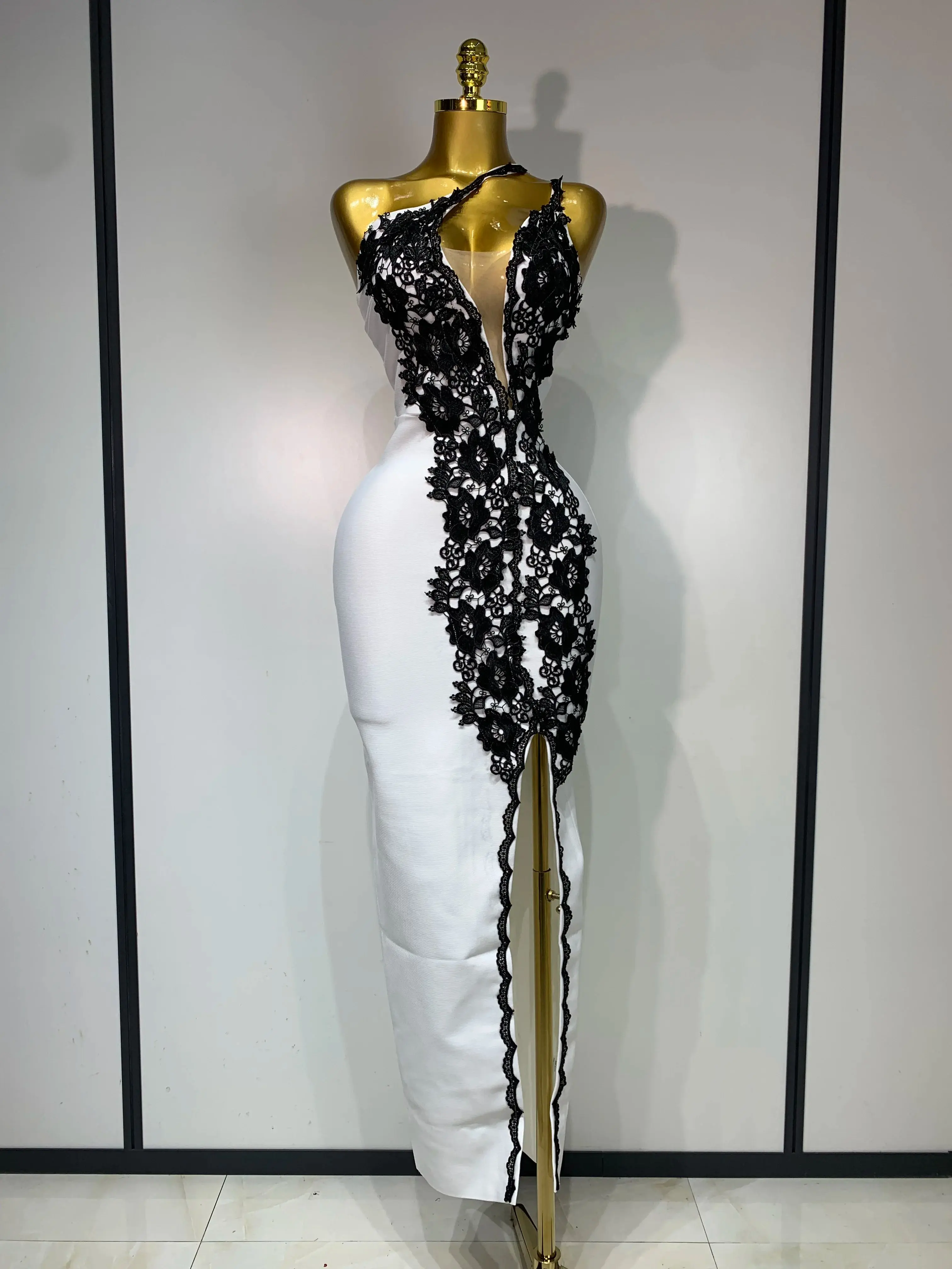 Women New Designer Black Lace Bodycon Bandage Dress Luxury Birthday Party Dresses Elegant Long Celebrity Evening Prom Gowns