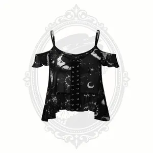 Killstar Astral Light Lace-Up Cold Shoulder Top Plus Size 3X NWT