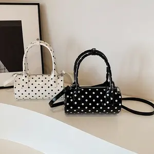 Crossbody Bag for Women Barrel Shape Mini Top Handle Purse PU Leather Polka Dot Cute Handbag Adjustable Strap Daily Use