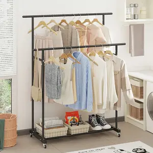 Double Rod Clothing Garment Rack,Rolling Hanging Clothes Rack,Portable Clothes Organizer for Bedroom,Living Room,Clothing Store