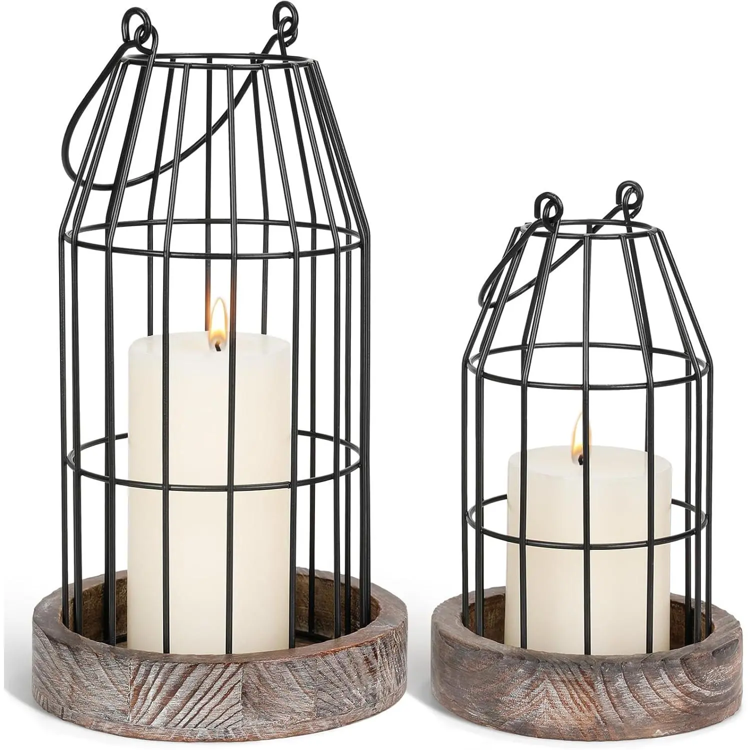 2-Piece Rustic Wire Metal Cloche Candle Lantern Set - Vintage Cage Candle Holders, Home Decor Decoration for Modern Farmhouse Fireplace Mantle, Ideal Gift for Wedding Indoor Outdoor Use