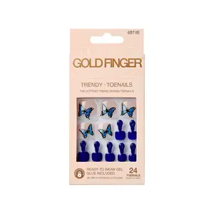 Gold Finger Trendy Press On Toenails - 24pcs Fashionable Gel Toe Nails with Glue