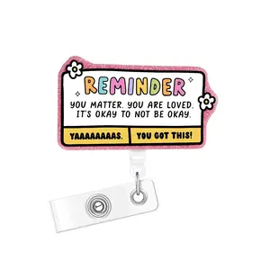 Acrylic Bling Retractable Badge Reel, 1 Count/3 Counts Belt Clip Retractable Name Badge Holder Pin Badge Accessories for Nurse Doctor Student Worker Volunteer