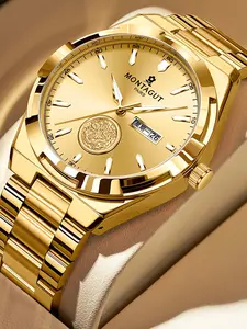 Luxury Quartz Analog Watch with Dual Calendar Feature, Elegant Timepiece for Men & Women, Perfect Gift Choice