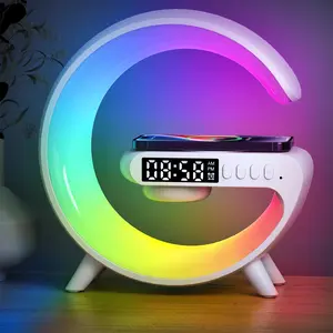 Mini G Lamp Smart  Speaker APP Control Alarm Clock RGB Dynamic Atmosphere Night Light 15W Wireless Charger Table Lamp