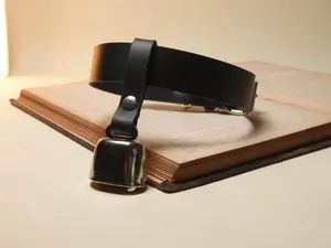 Hucow Collar with Silver Cowbell in Black Leather