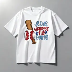Children's T-shirts Christian Baseball Jesus Changes The Game Washed Cotton T-Shirt - 100% Cotton Breathable Faith Baseball Tee, Baseball Bat & Ball Graphic with "Jesus Changes The Game" Slogan for Game Day & Christian Style