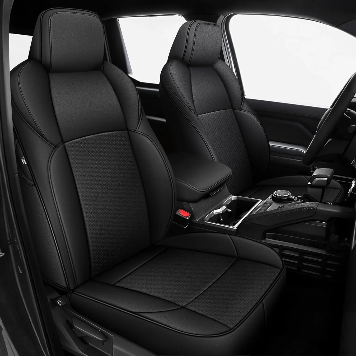 Custom-Fit Faux Leather Car Seat Protectors - 2024-2025 Toyota Tacoma Hybrid Double Cab (TRD Sport, TRD Off-Road, Limited) Heavy-Duty, Scratch-Resistant, Airbag-Safe, Waterproof, Easy-Install Black Auto Seat Protectors Cushion Summervi