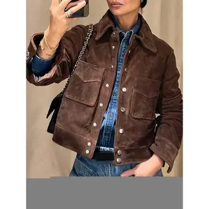 Fashion Street Style Brown Vintage Suede Jacket Women Jacket