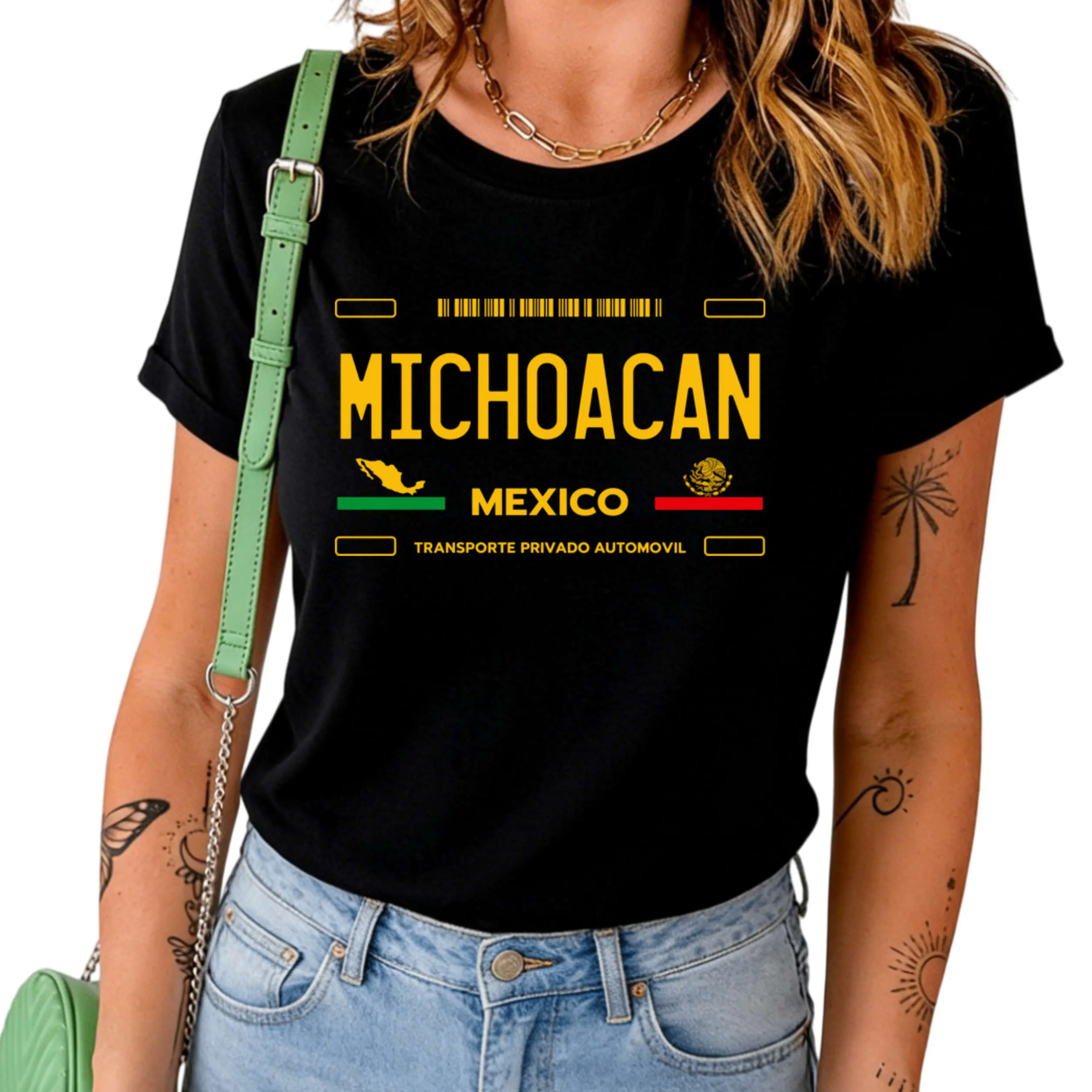 100% Cotton Casual T-Shirt Michoacan Mexico License Plate Aesthetic T-Shirt - 100% Cotton, Soft & Comfortable, Short Sleeve, Round Neck, Ideal For Casual Attire, Machine Washable Graphic Menswear Golf Gift T-Shirt For Men And Women
