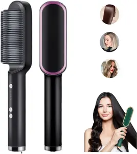 Professional ion straightening hair comb, quick-heating ceramic comb strap with automatic locking and closing, anti-scald, quick-styling hot comb, 110V/220V, battery not included, a gift for ladies